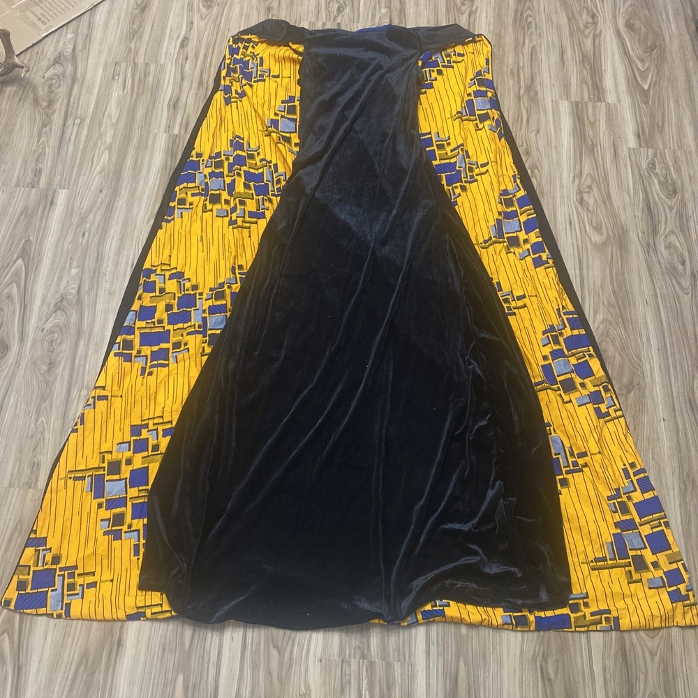 Black Velvet African Print Cape Velt Lined Yellow Blue Cosplay Halloween Costume